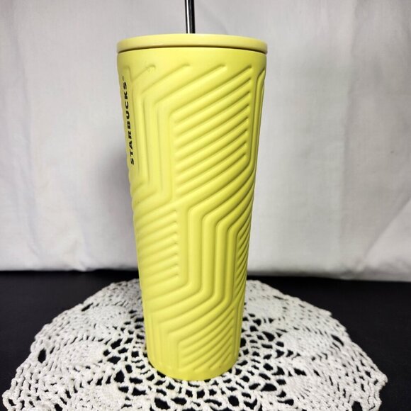 Starbucks Stainless Steel Neon Yellow Geometric Soft Touch 24oz Tumbler 2024 - Picture 2 of 8